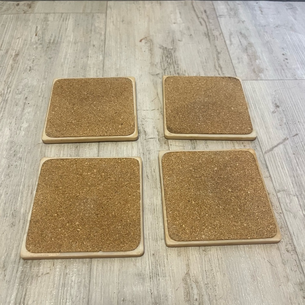 Coasters Set of 4 fruit grapes apple‎ strawberry with cork bottoms - Picture 2 of 5